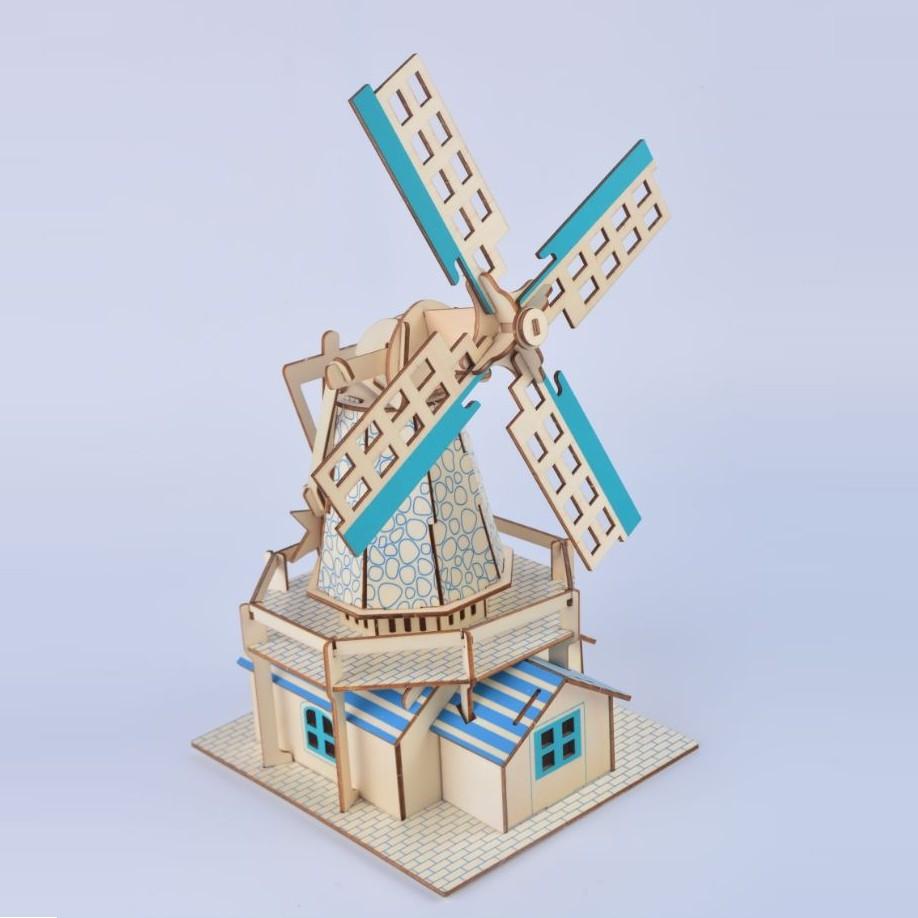 Đồ chơi lắp ráp gỗ 3D Mô hình Cối Xay Gió Dutch Windmill Laser