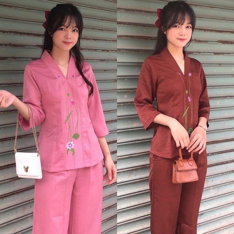 ĐỒ LAM ĐI CHÙA Bà Lai Lụa thêu Sen