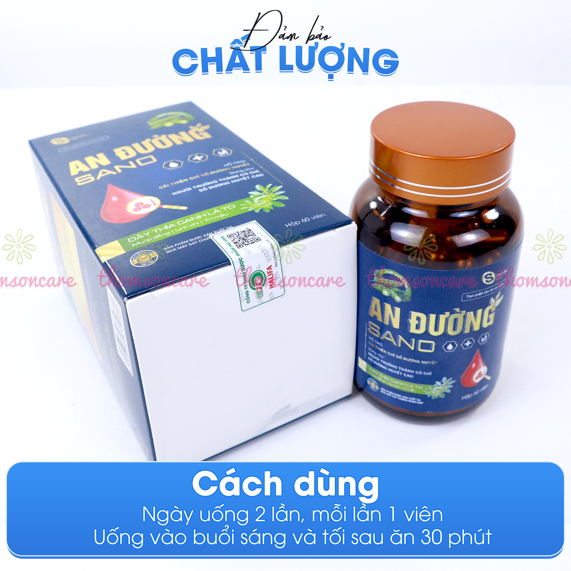 Ổn định đường huyết An Đường Sano - Giúp cải thiện chỉ số đường huyết từ Dây thìa canh, mướp đắng - Hộp 60 viên - Thomsoncare
