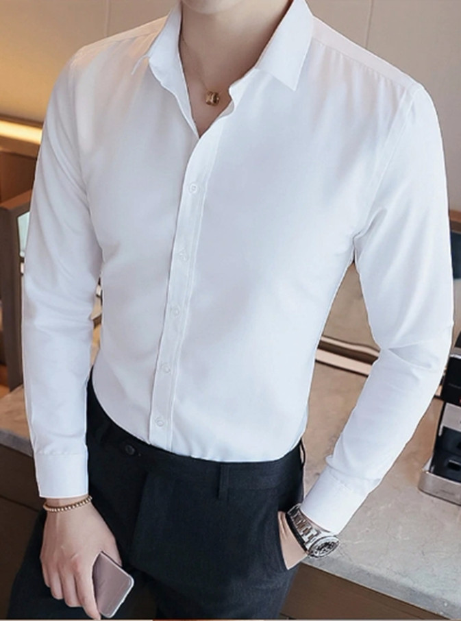 Áo sơ mi nam màu trắng dài tay vải chống nhăn - Đen - XXL