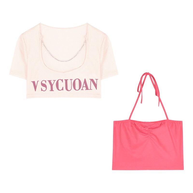 Set áo kiểu nữ áo ngoài croptop mix áo 2 dây yếm hot hit