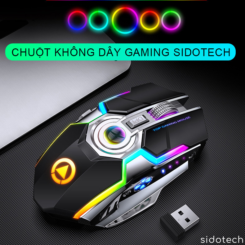 Chuột không dây gaming wireless SIDOTECH S5A chuyên cho game thủ Esport pin trâu LED RGB sạc pin trực tiếp, có chế độ chuột silent, điều chỉnh DPI siêu nhạy cho máy tính laptop - Hàng Chính Hãng