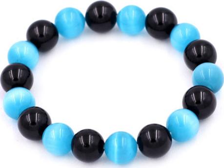 Chuỗi tay Đá Mắt Mèo Xanh Biển mix Thạch Anh Đen size 10 ly - Vòng tay size vừa phù hợp cho nữ