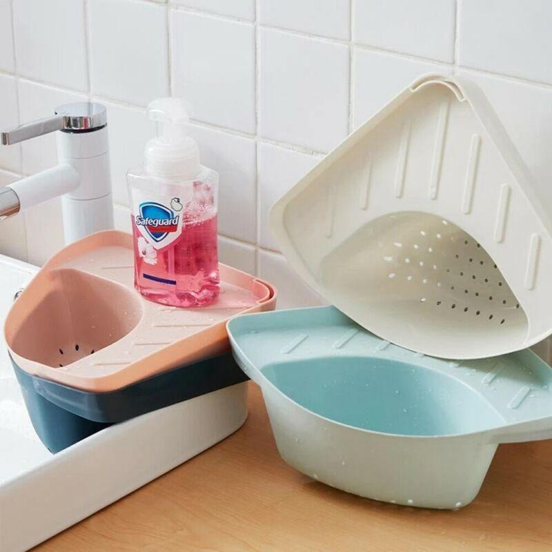 Triangle Sink Drain Basket Sucker Organizer Corner Kitchen Storage Rack Drainers