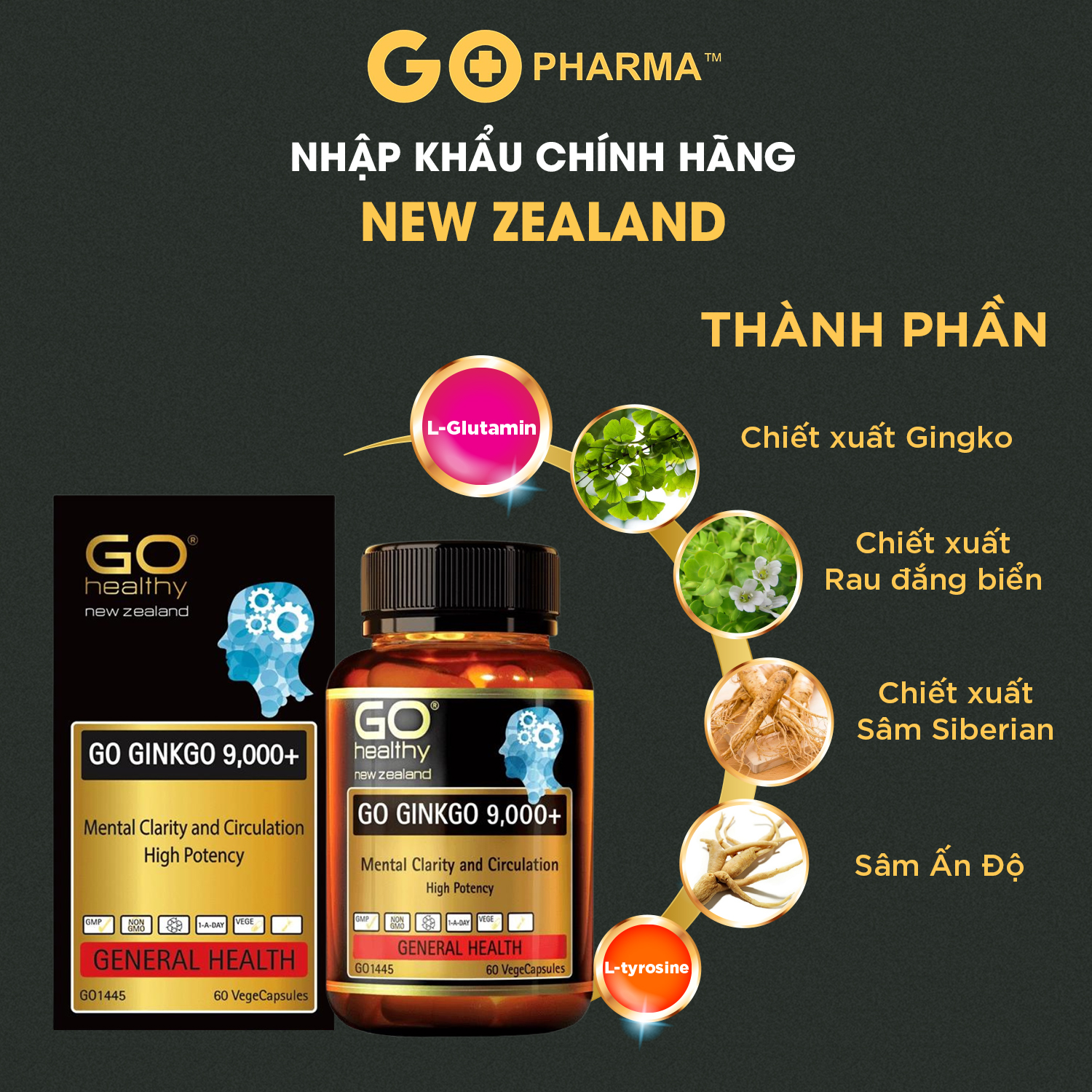 Viên Uống Bổ Não New Zealand GO Ginkgo 9000+ GO Healthy