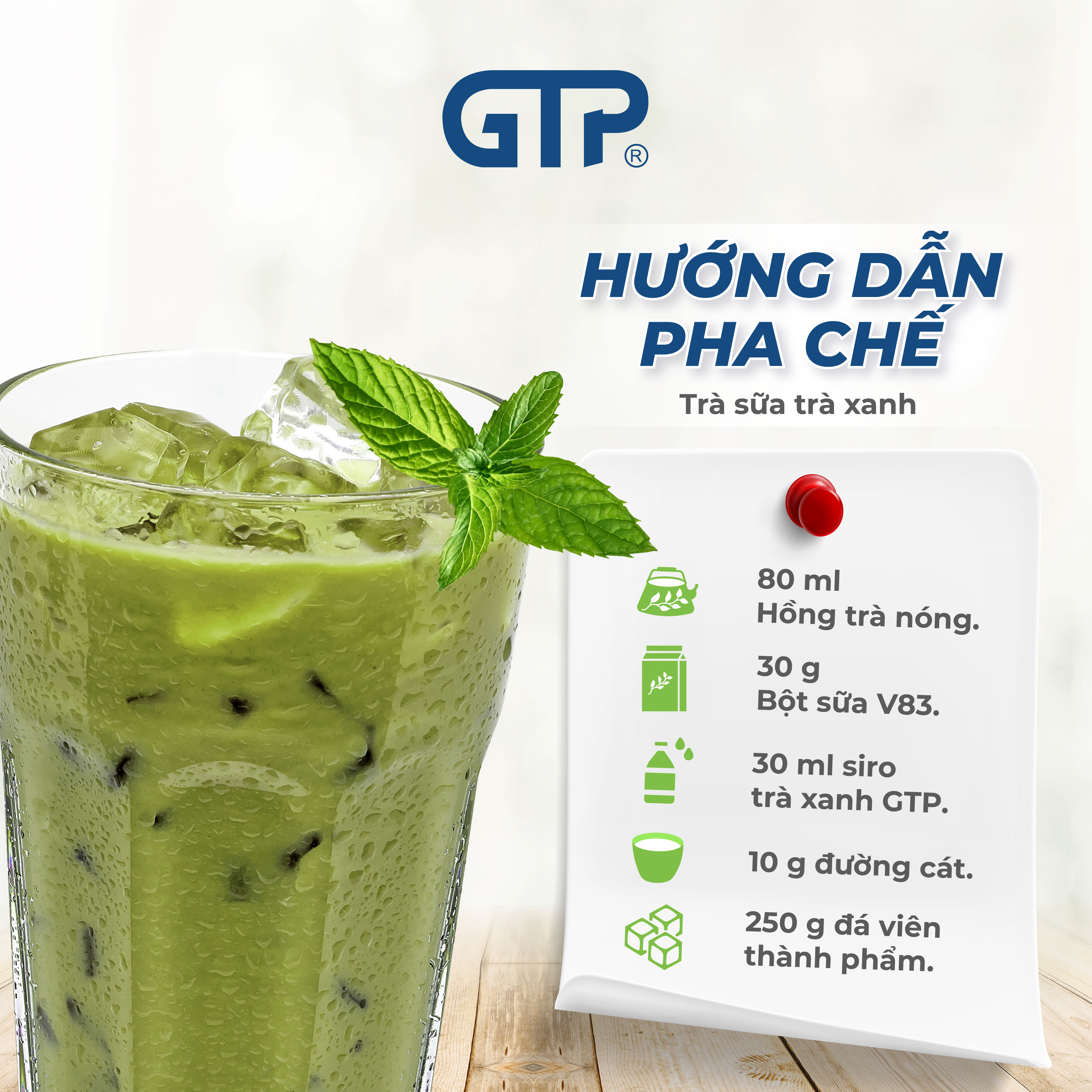 Siro Trà Xanh GTP - Chuyên dùng pha chế: Trà sữa, Trà trái cây, Cocktail, Mocktail…