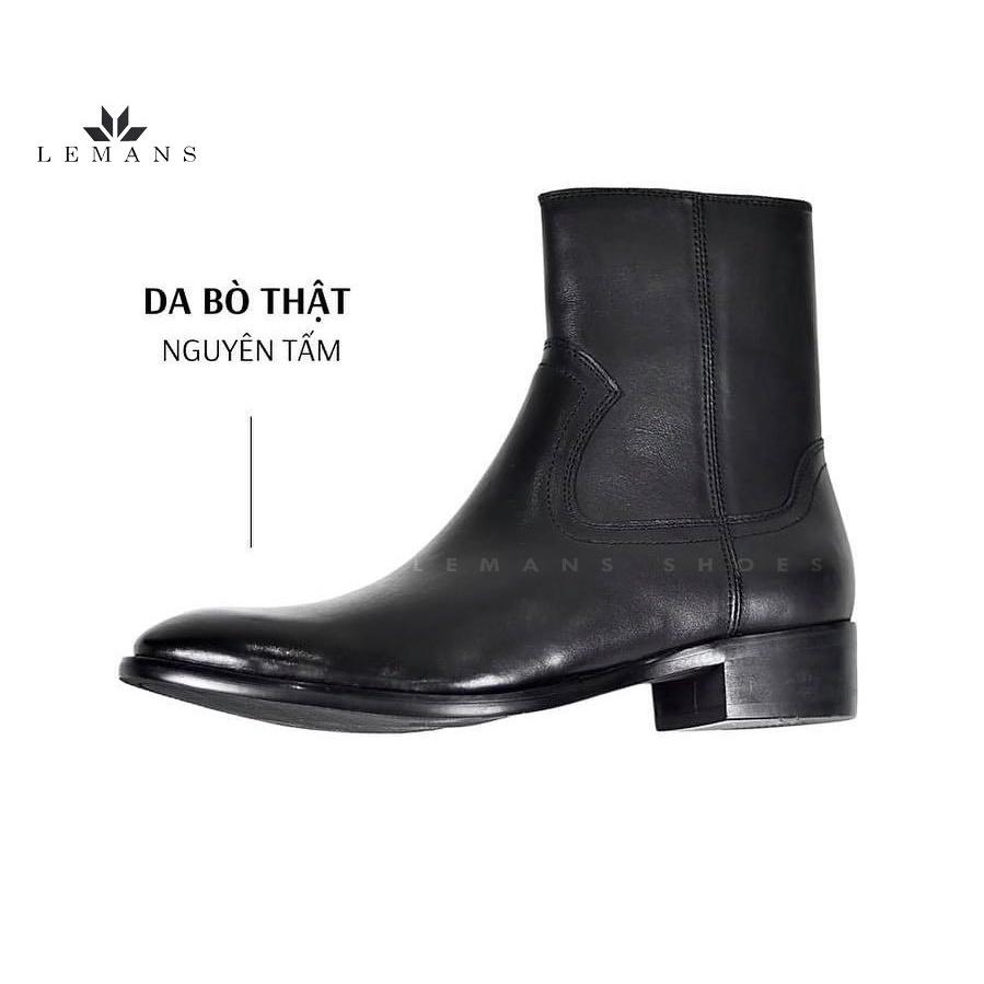 Giày da bò Zip (Harness) Boots Black LeMans ZB01B, phối đai xích tạo thành 3 đôi Harness, bảo hành 24 tháng