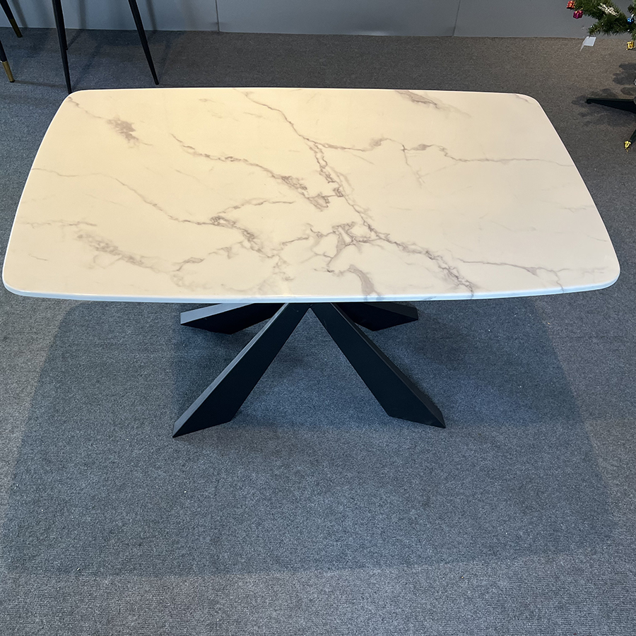 Bàn ăn mặt đá cẩm thạch chân sắt sơn đen 1m2 - 1m4 - 1m6 - 1m8 kết hợp ghế Sheraton trám 4 ghế 6 ghế 8 ghế