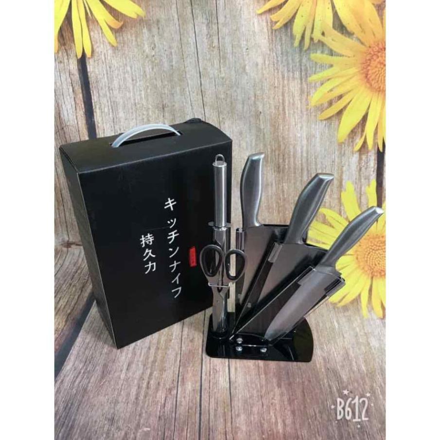 Bộ Dao Nhật Inox 6 Món Cao Cấp Kèm Khay Đựng -