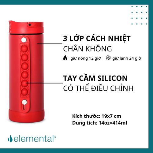 Bình giữ nhiệt elemental Pop màu đỏ 414ml, inox 304, giữ nhiệt tốt, FDA Hoa Kì, bình đa năng có kèm ống hút cho bé đi học Chờ duyệt