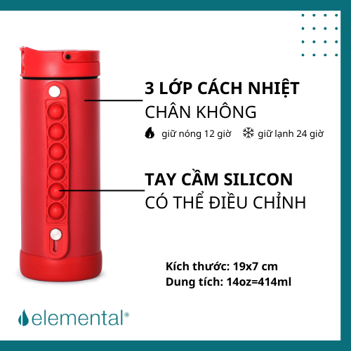 [Hàng chính hãng_Thương hiệu Mỹ] Bình giữ nhiệt elemental Pop màu đỏ 414ml, inox 304, giữ nhiệt tốt, FDA Hoa Kì, bình đa năng có kèm ống hút cho bé đi học Chờ duyệt