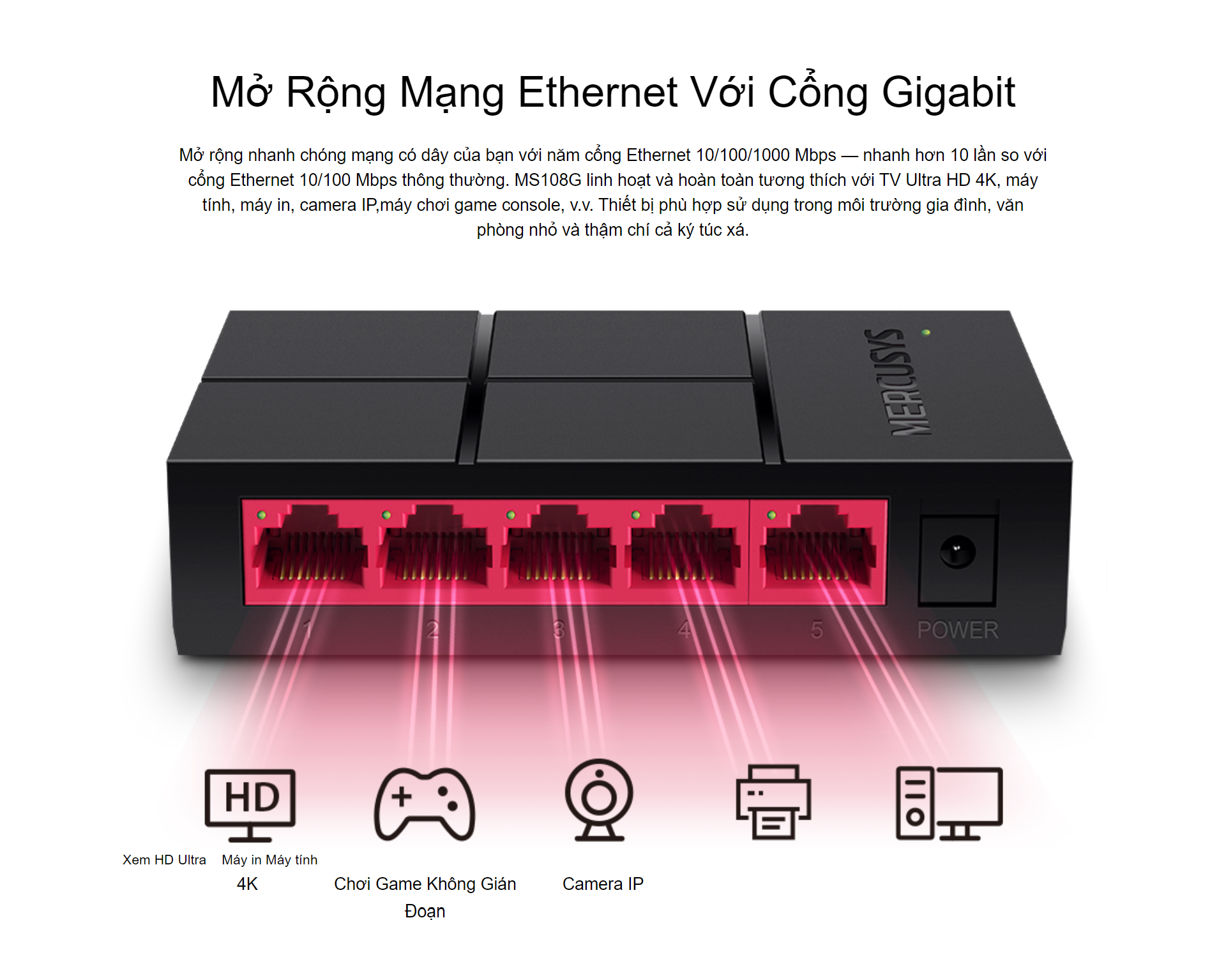 Bộ Chia Tín Hiệu Switch Để Bàn Mercusys MS105G 5 Cổng 10/100/1000 Mbps - Hàng Chính Hãng