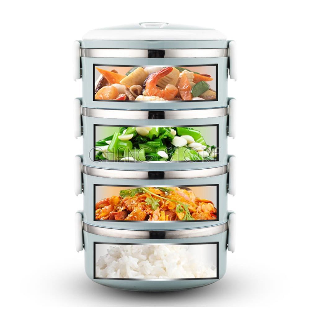 Hộp Đựng Cơm Văn Phòng Giữ Nhiệt 4 Tầng, Cặp Lồng Đựng Cơm Bằng Lúa Mạch Lõi Inox Cao Cấp Tiện Dụng