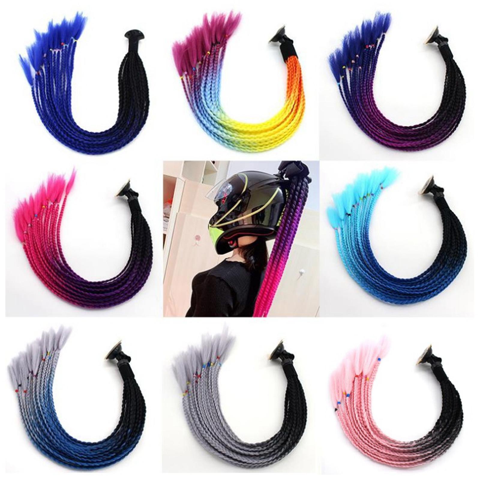 2pcs 55cm Hair Helmet Pigtail Gradient Ponytail for Motorcycle