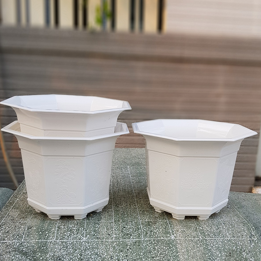 Bộ 4 chậu nhựa bát giác trắng 22x17cm