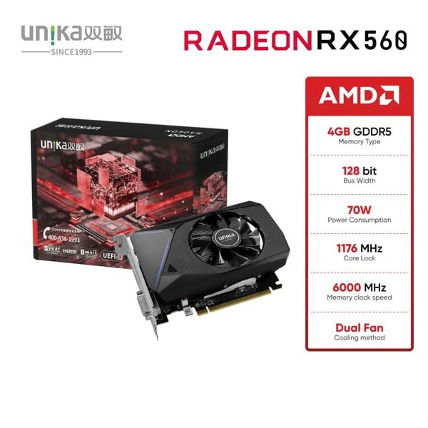 Card Màn Hình VGA UNIKA Radoen RX 560 4G D5 V1 – Hàng Chính Hãng