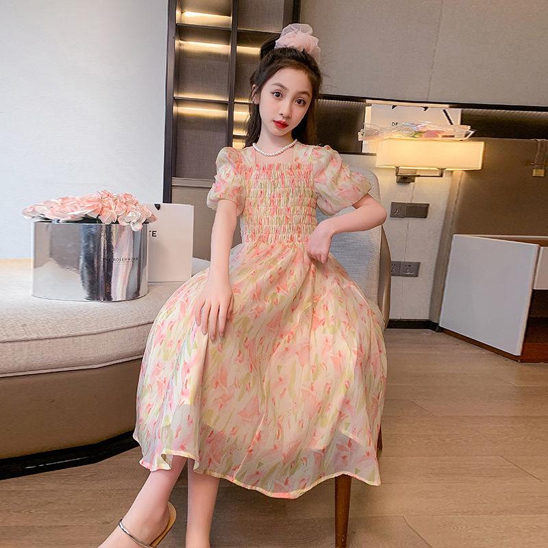 DONGSHOP HOT Cô gái váy mùa hè phong cách phương Tây 2023 Big Boy váy mùa hè chiffon đầm mùa hè cô gái mảnh hoa công chúa váy