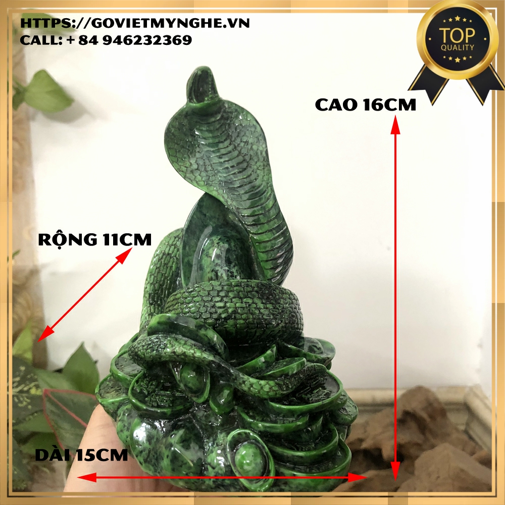 Tượng đá trang trí phong thủy tượng con Rắn ôm tài lộc phong thủy bàn làm việc - Chiều Cao 16cm - Màu xanh lục bích