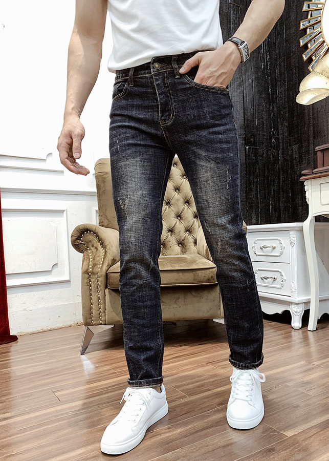 Quần Jean Nam Đen Xước Dáng Ôm DENXUOC05