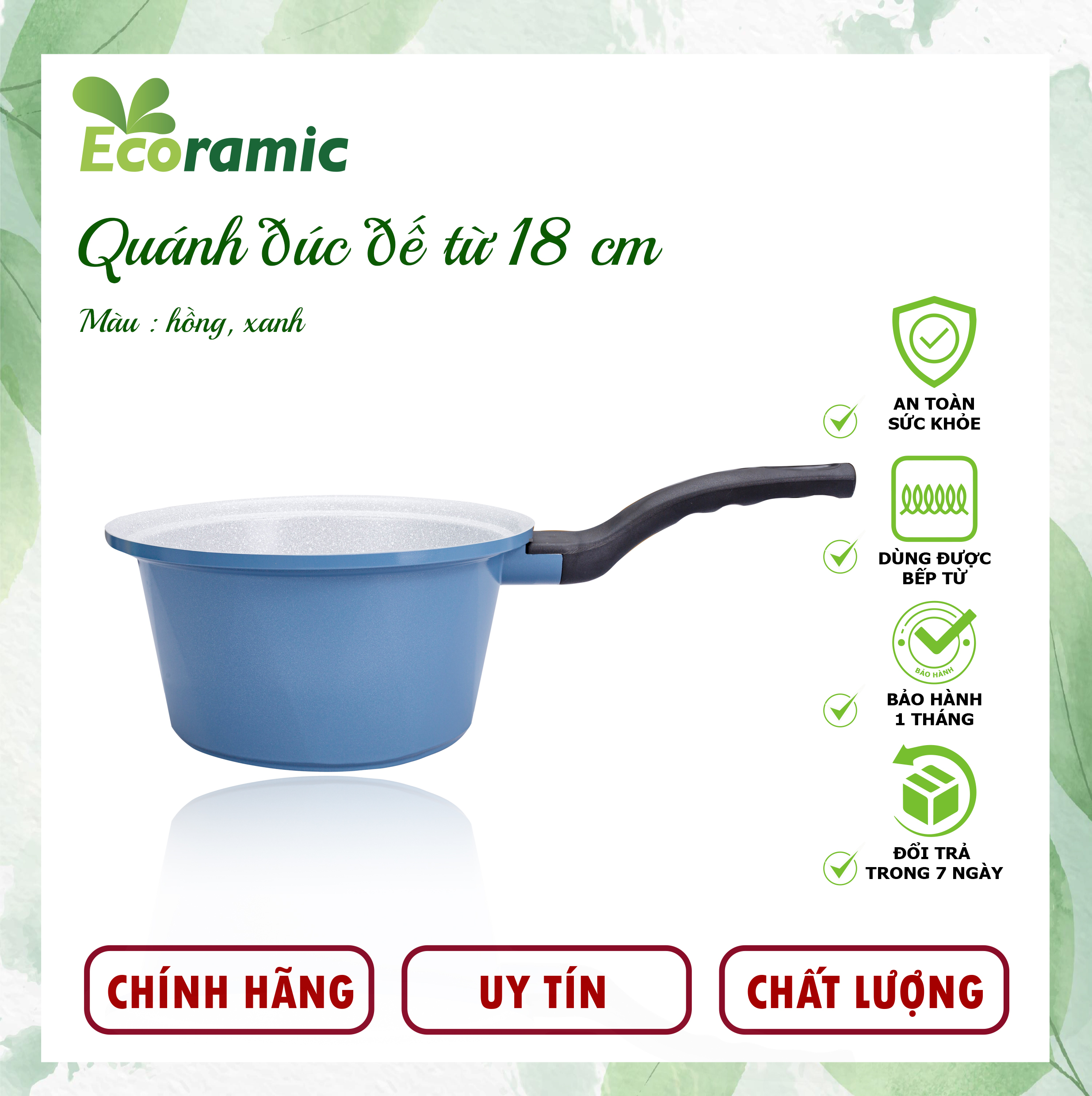 Quánh Đúc Chống Dính Vân Đá Đáy Từ Ecoramic Chính Hãng Cao Cấp, Siêu Bền, Dùng được mọi loại bếp