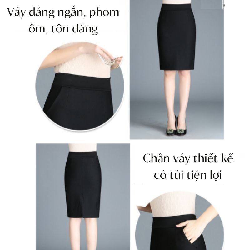 Chân váy bút chì có túi Váy công sở cao cấp form chuẩn dáng đẹp vải kaki thun co giãn New Design CV0005