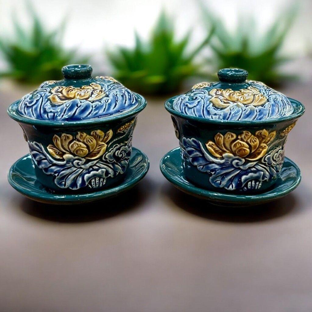 Bát sâm gốm sứ Men Xanh Lục Bảo Đắp Nổi Rồng Việt, đồ thờ cúng Bát Tràng cao cấp