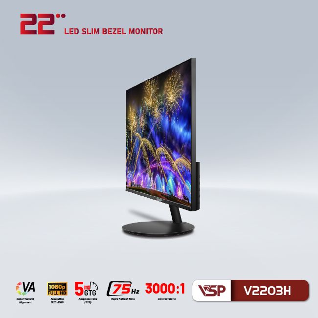 MÀN HÌNH PHẲNG VSP 22INCH TRÀN VIỀN V2203H (FullHD, 75Hz, HDMI, VGA) - HN - HÀNG CHÍNH HÃNG