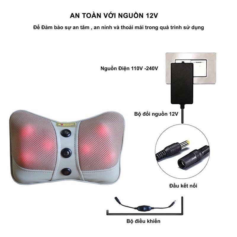 Gối Massage Cổ Vai Gáy Hồng Ngoại Đa Năng 20 Bi Cao Cấp, Bảo Hành 12 Tháng
