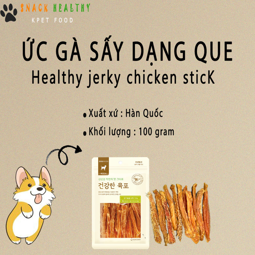 BÁNH THƯỞNG CHO CHÓ - ỨC GÀ SẤY DẠNG QUE - HEALTHY JERKY BEEF - MAKE IN KOREA - 100g