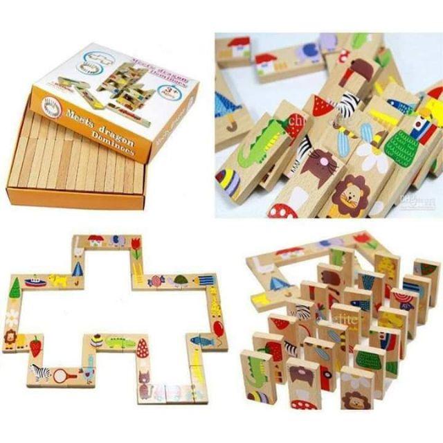Đồ chơi gỗ domino 28 thanh nối tiếp hình các con vật hàng đẹp chất lượng cho bé tư duy sáng tạo phát triển ngôn ngữ