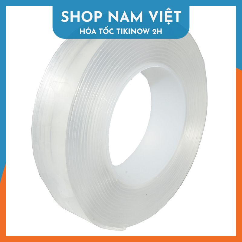 Băng keo dán nano 2 mặt siêu dính trong suốt dày 1mm dài 2m rộng 3cm và 5cm