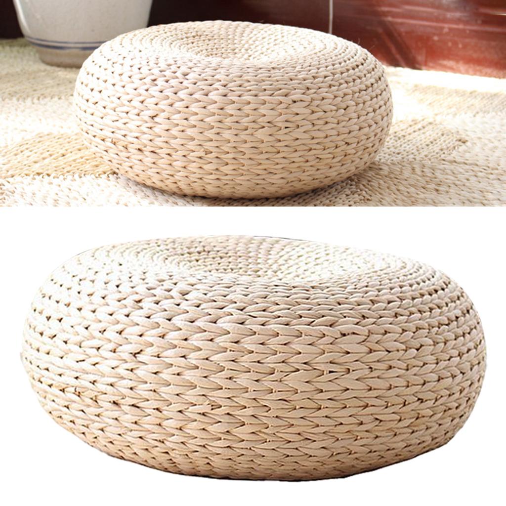 40cm Dia Straw Seat Cushion for Yoga Mat Soft Round Pouf Tatami Cushion Floor Cushion Mat Indoor Outdoor Use