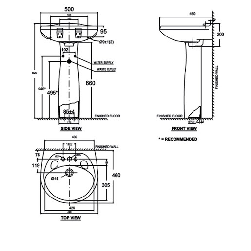 Chậu lavabo rửa mặt chân đứng American Standard Casablanca/Universal VF-0969/VF-0901(sản phẩm chưa bao gồm vòi nước)