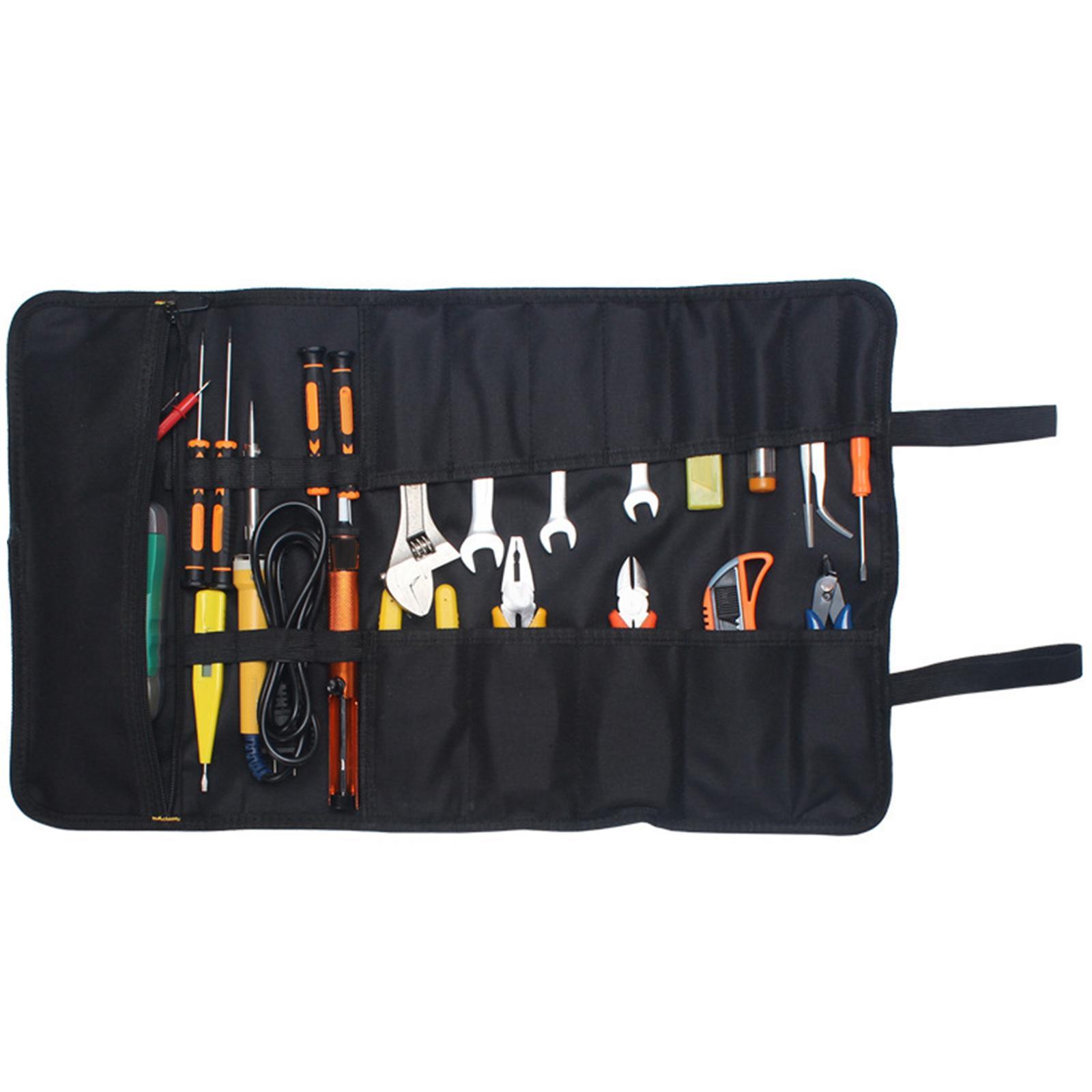 Roll up Tool Bags Wrap Roll Organizer Carry Bag Canvas Carrying Handles Wrench Pouch for Repair Tools Screwdriver Motorcycle Electricians