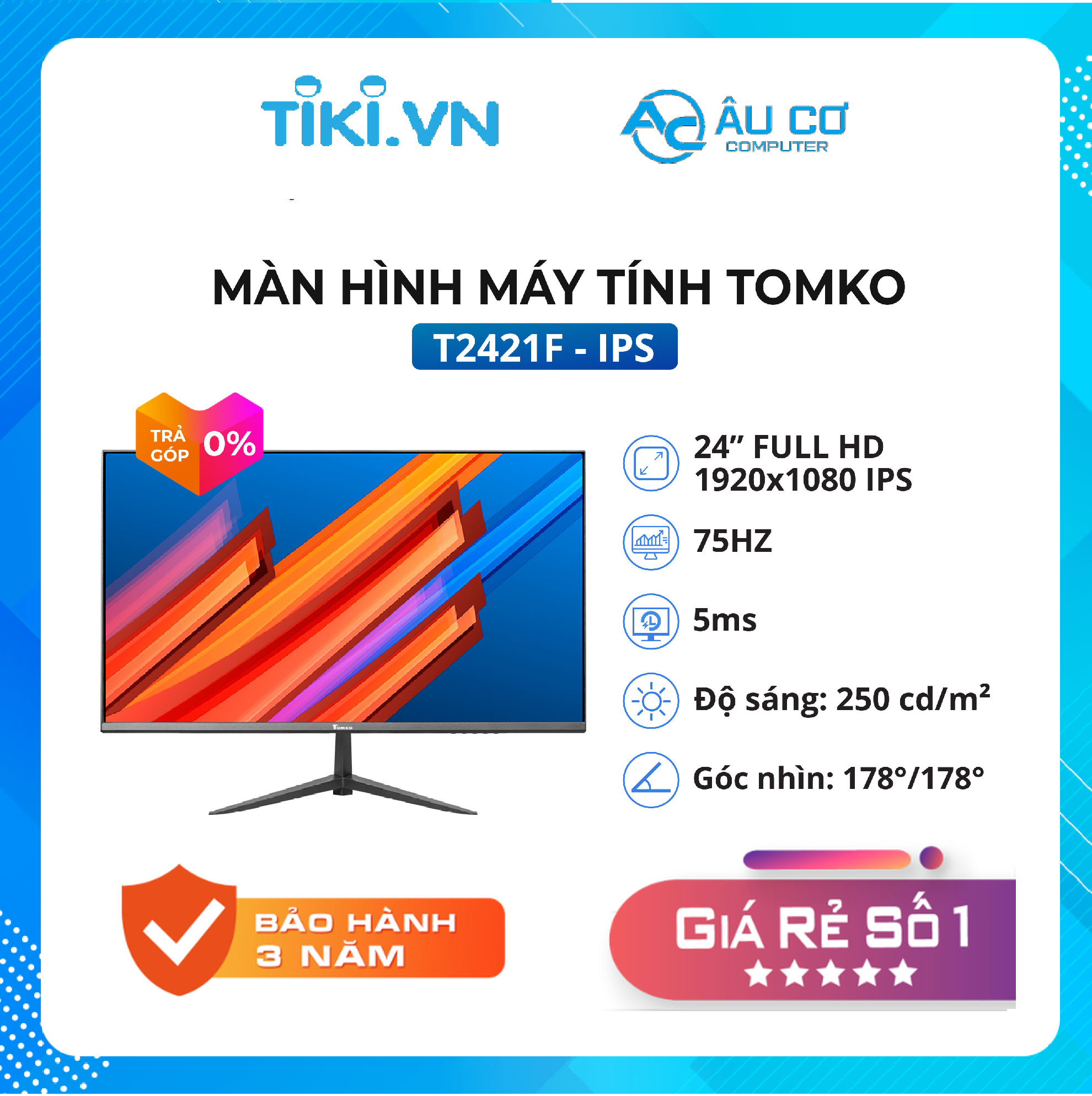 Màn hình máy tính GAMING Tomko T2421F 24 inch full viền IPS 75Hz – Siêu chất lượng - Hàng Chính Hãng Tomko