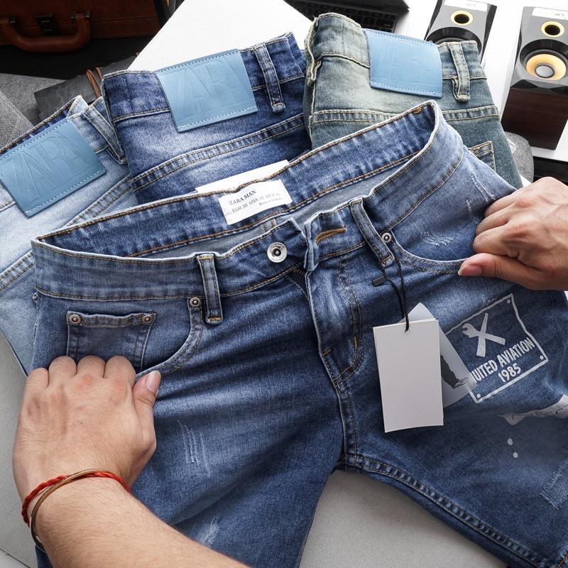 Quần short jean nam VNXK cao cấp jean co giãn ôm dáng