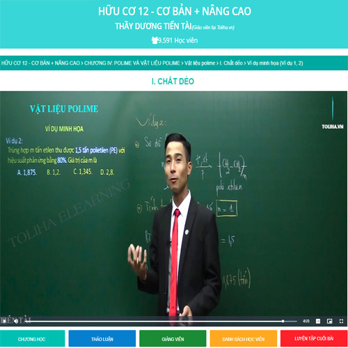 Khóa học HÓA HỌC HỮU CƠ 12 - CƠ BẢN + NÂNG CAO thầy Dương Tiến Tài - 09 tháng