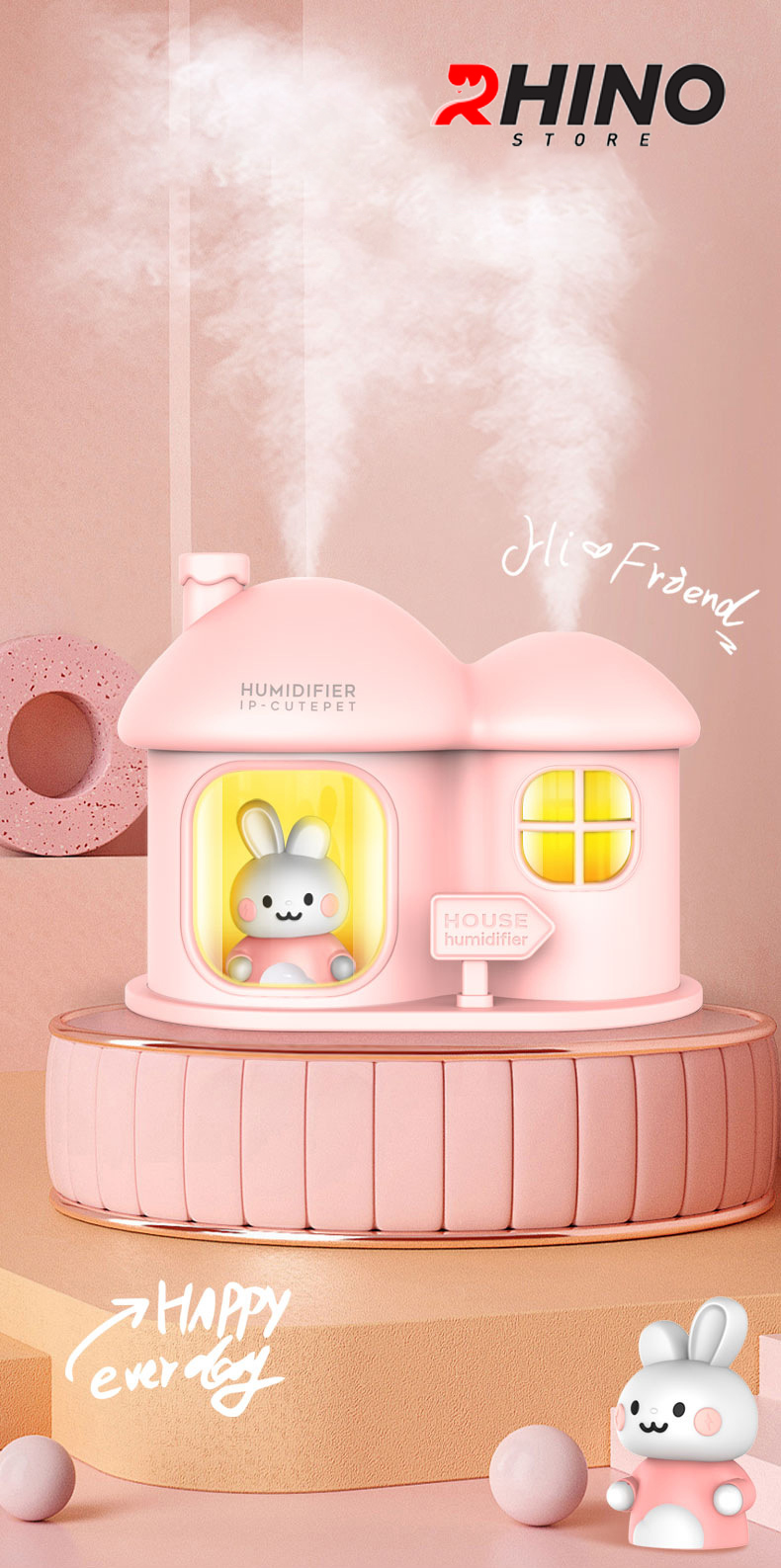 Máy phun sương 2 đầu phun cute Rhino H810 300ml 3 chế độ phun hàng chính hãng