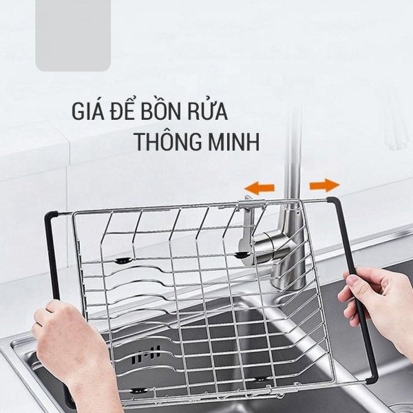 RỔ GÁC BỒN RỬA CHÉN INOX 304 Có Thể Co Rút Điều Chỉnh Độ Dài Thông Minh, KBRK33