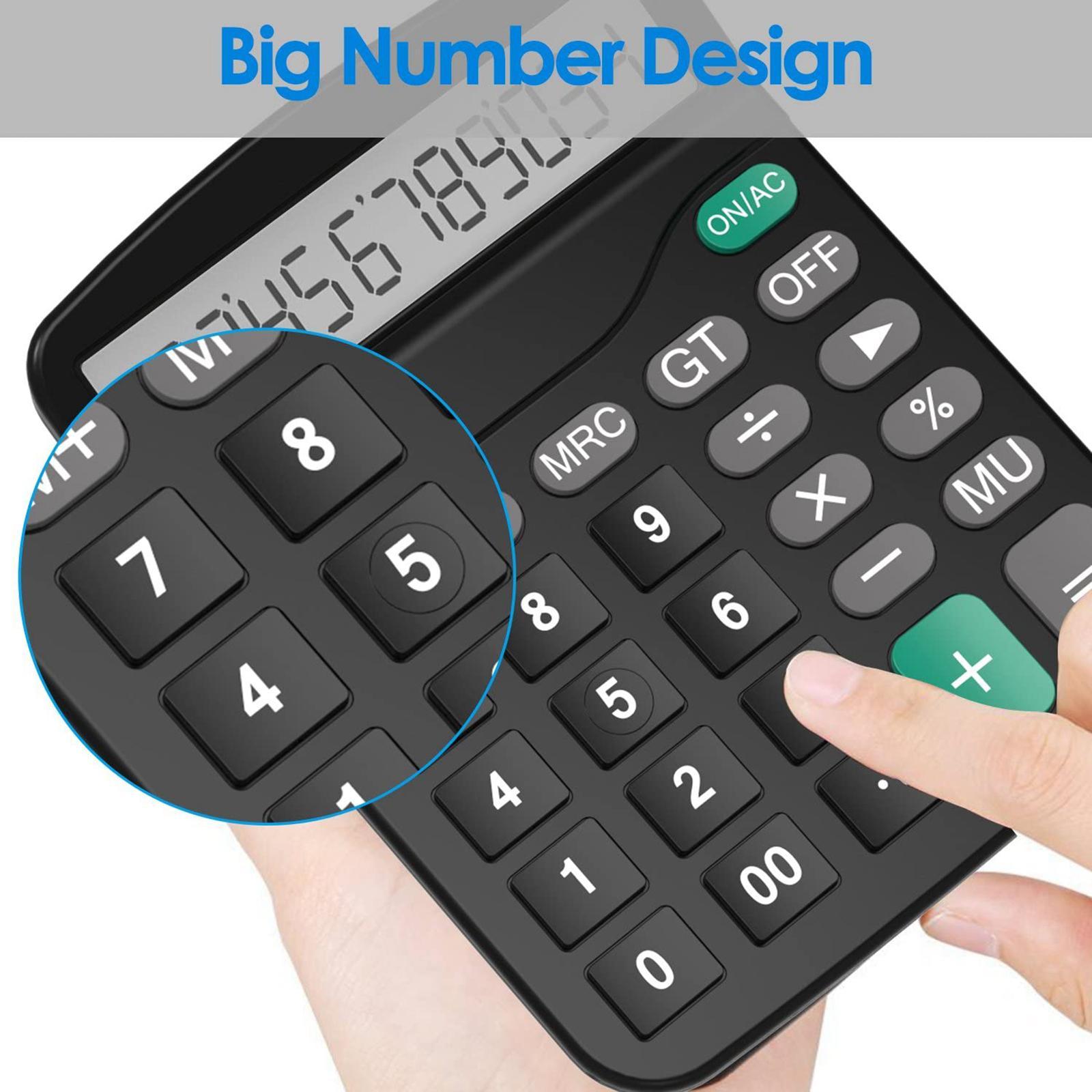 12-Digit Solar Battery Office Calculator with Large LCD Display Big Sensitive Button, Dual Power Desktop Calculators