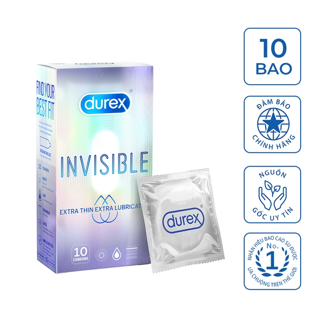 Bộ 2 hộp Bao cao su Durex Invisible Extra Lubricated 10 bao / hộp + Bao cao su Durex Fetherlite 12 bao / hộp