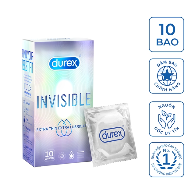 Bộ 2 hộp Bao cao su Durex Invisible Extra Lubricated 10 bao