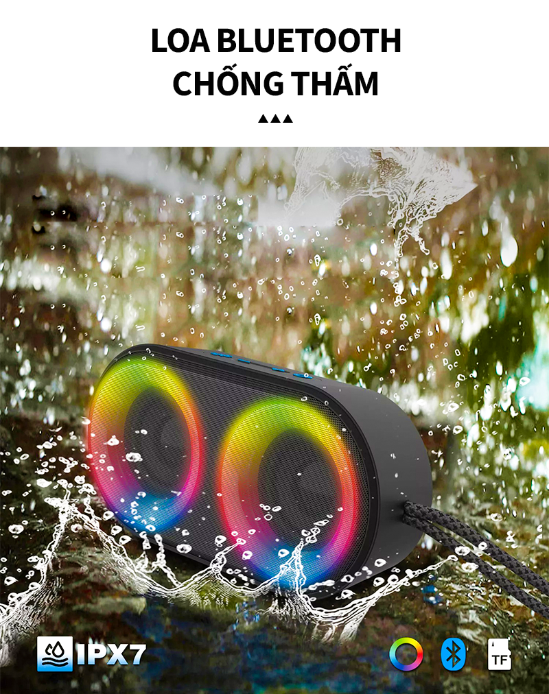 Loa mini cầm tay Bestsound BD-K212 kết nối Bluetooth, USB, TF, đèn LED đổi màu, thiết kế chống thấm nước - Hàng chính hãng