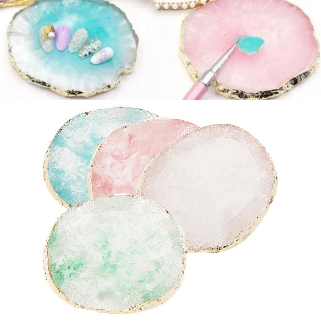 3x Gold Edge Imitation Agate Plate - Nail Art Coasters Cup Mat Pendant Blue