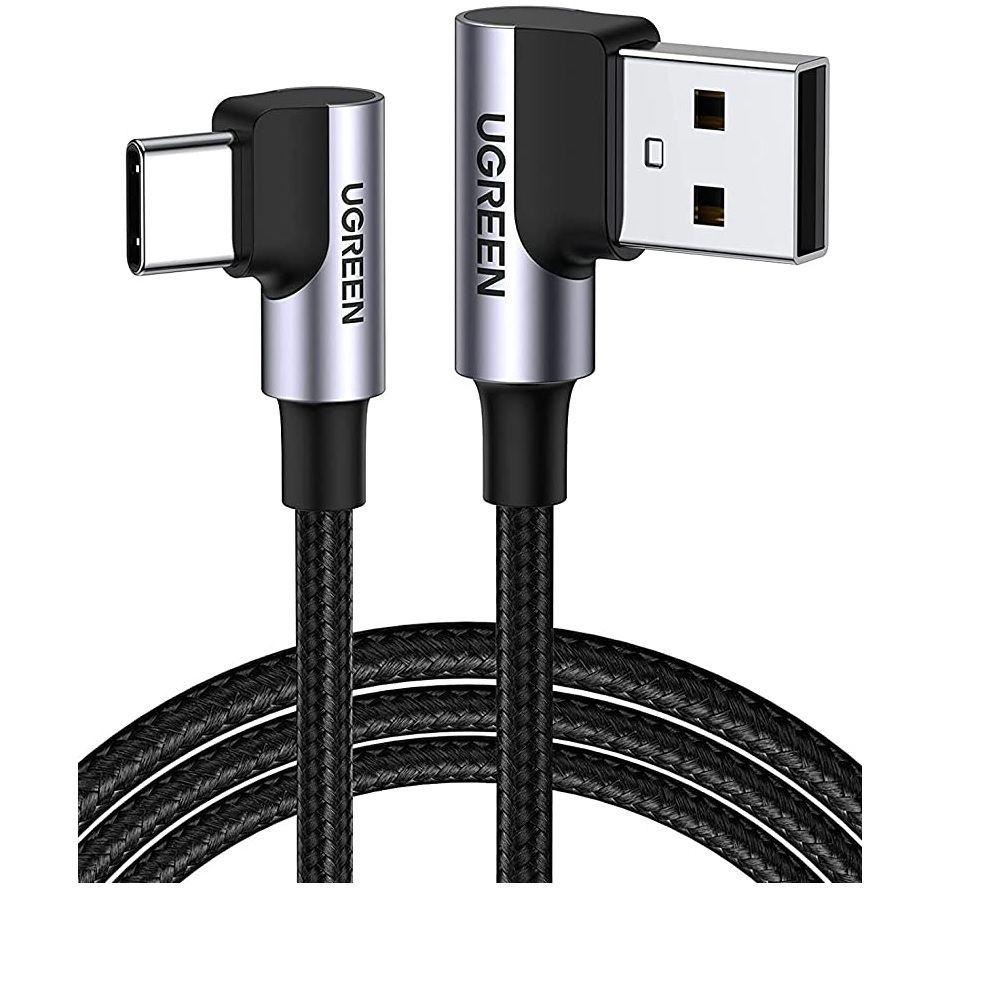 Ugreen UG70875US176TK 3M màu Đen 3A Cáp sạc , truyền dữ liệu USB 2.0 sang USB-C vuông góc 90 độ dây dù - HÀNG CHÍNH HÃNG