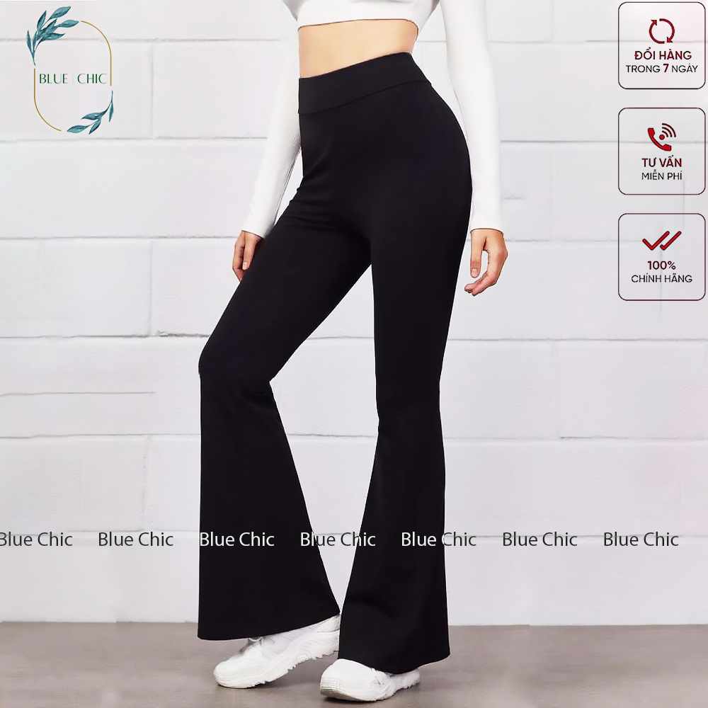 Quần ống loe Blue Chic nữ lưng cạp cao co giãn form đẹp legging bigsize vải Umi Hàn dày dặn dáng dài màu đen