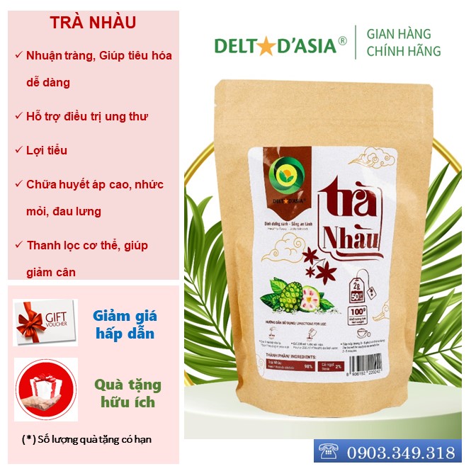 TRÀ NHÀU Túi Zip –  Delta D'Asia Ngừa huyết áp cao, nhức mỏi, đau lưng (25 - 50 túi x 1,5 g)