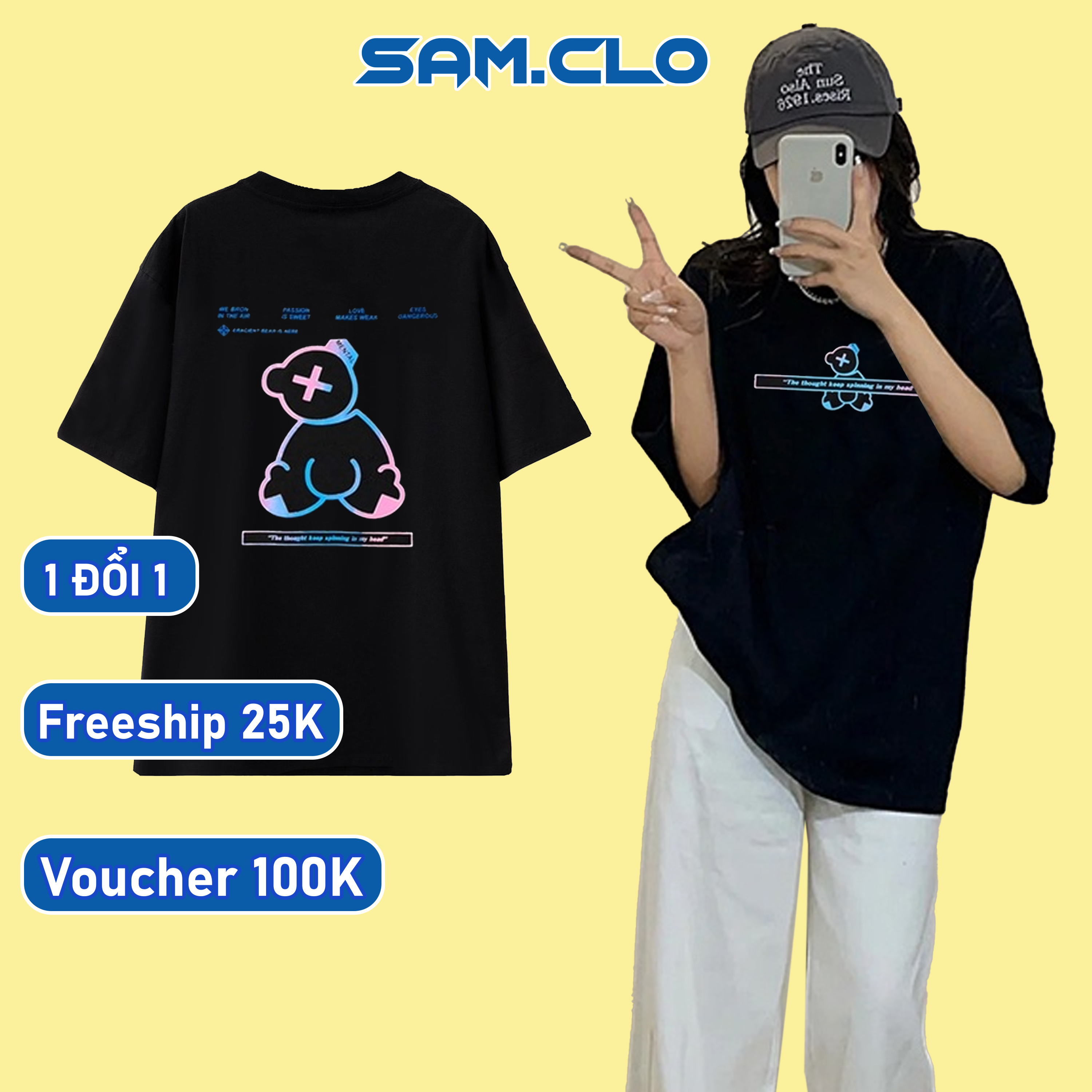 Áo thun nam nữ tay lỡ SAM CLO form rộng Unisex, mặc cặp, nhóm, chữ X - GẤU 80% cotton