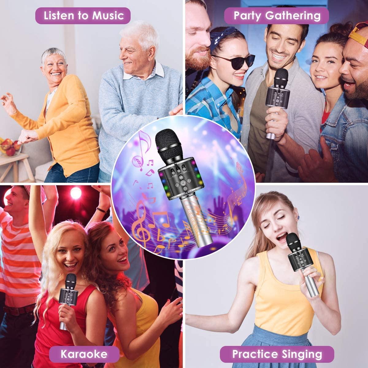 Micrô Karaoke không dây , Micro Karaoke Bluetooth di động với LED Disco tương thích với điện thoại thông minh