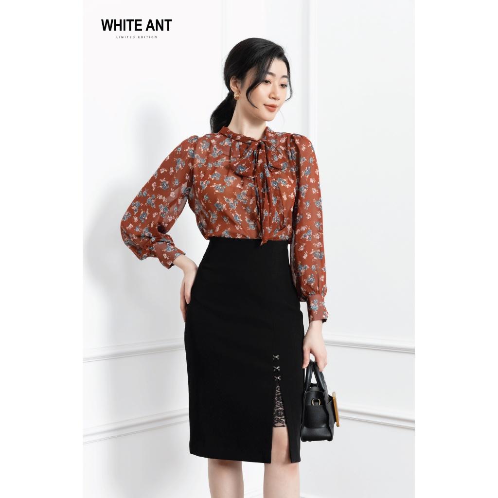 Áo Sơ Mi Nữ Công Sở Dài Tay WHITE ANT Thiết Kế Cổ Dây Nơ Có Thể Tháo Rời, Chất Liệu Voan Chiffon Mềm Mịn 170300108